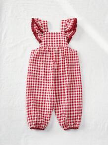 Cozy Pixies Baby Girl Strawberry Print Square Collar Ruffle Trim Jumpsuit