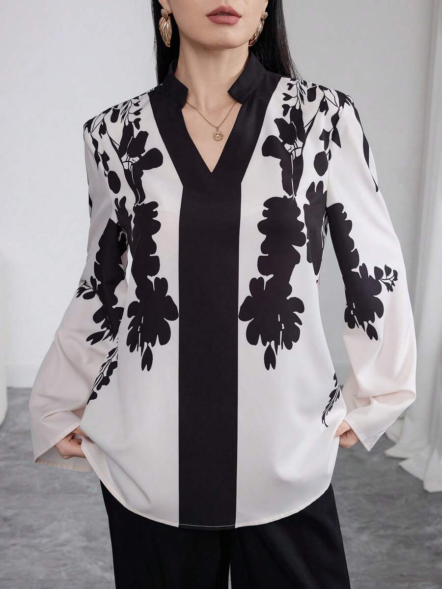 Modelyn 女士数码花卉印花长袖 V 领缺口衬衫 - 彩色 - 查看 1