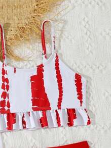 小女孩泳衣三件套，随机印花