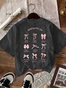 Glissea 女士圆领短袖上帝说我是一只珍贵的蝴蝶印花 T 恤 - 灰色 - 查看 2