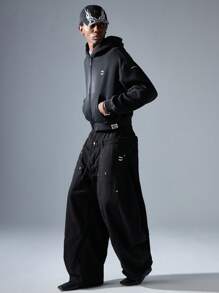 NEON BLANC Men's Black Embroidered Hooded Knit Sweatshirt