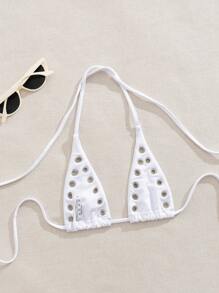 Swim SXY 春假海滩女装，铆钉性感派对音乐节日常休闲度假海滩镂空泳装露背比基尼上衣