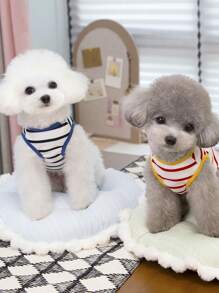 PETSIN Arnés/chaleco transpirable y calado para mascotas de color rojo con un lindo diseño de patatas fritas de dibujos animados y patrón a rayas, adecuado para perros y gatos pequeños y medianos en verano - Rojo - Ver 7