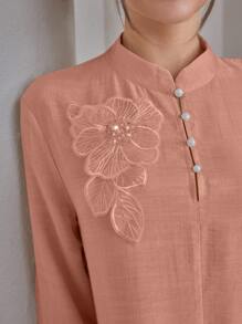 Graceveil 2pcs/Set Women Elegant Stand Collar Ruffle Cuff Long Sleeve Set Modest Fall Cloth For Women - Pink - View 3