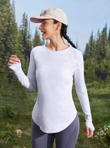 In My Nature Breathable Mesh Patchwork Exercise Fitness Running T-Shirt With Thumb Holes, Suitable For Yoga, Pilates,  Purple Hiking Women Clothes,Women's Outdoor T-Shirt