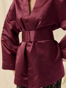 COSMINA Đầm mini tay loe màu trơn thanh lịch dành cho nữ - Màu đỏ tím - Xem 6