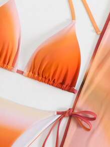 Swim SXY 3 件套女士海滩夏季渐变色随机印花吊带上衣、性感长裙和比基尼泳装套装 - 橘色 - 查看 3