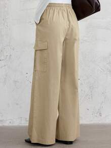 DAZY Loose Cargo Style Casual Straight Leg Women Pants With Big Pockets - Khaki - View 5