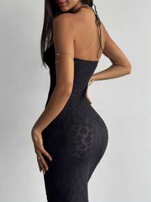 Aloruh 女士纯色露背吊带连衣裙 - 黑色 - 查看 2