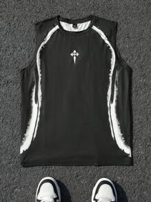 Manfinity EMRG Men's Round Neck Striped Tank Top Cross T Shirt - Black - View 3