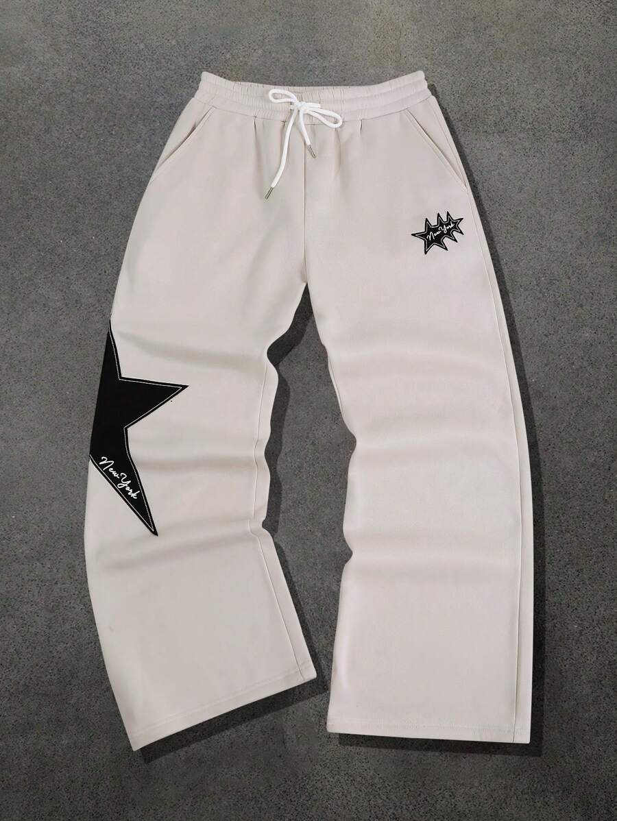 Manfinity Hypemode Men's Casual Star Print Drawstring Waist Sweatpants - Apricot - View 1