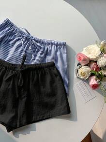 Comfortcana 2pcs Women Linen Striped Shorts, New Arrival - Multicolor - View 7