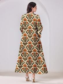 SHEIN Najma Minimalist Design All-Over Print Modest Arabian Style Dress - White - View 2
