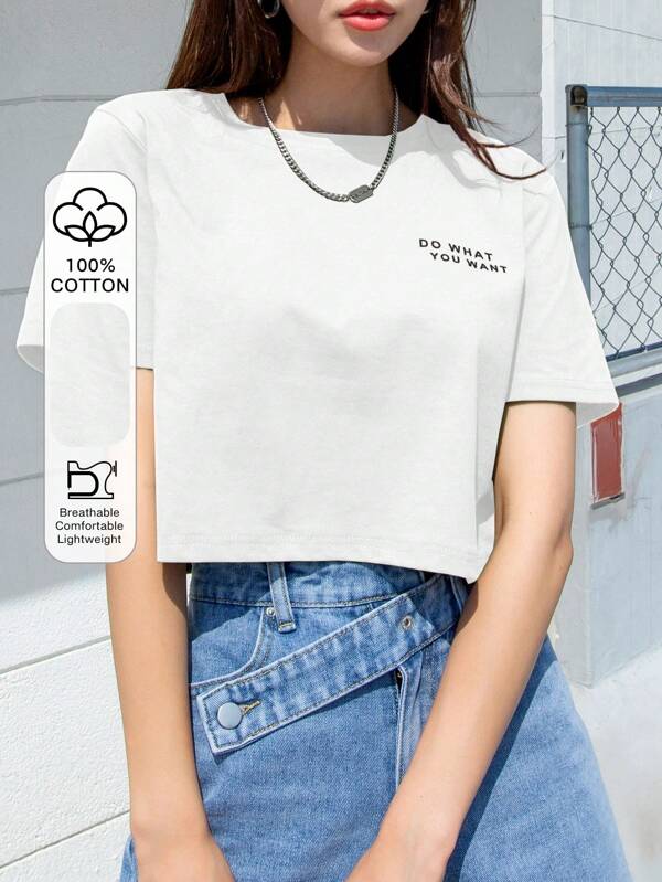 Dazy-Less Slogan Graphic Crop Tee DO WHAT YOU WANT Summer
