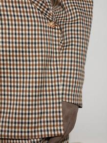 COSMINA 2 件套女士优雅格子西装外套和裙子套装，春夏 - 棕色 - 查看 6