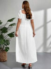 Firerie Falda A-line blanca con cuello cuadrado, extra larga y con forro para mujer de talla grande, elegante y romántica para la temporada de bodas