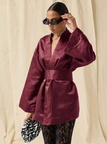 COSMINA Đầm mini tay loe màu trơn thanh lịch dành cho nữ - Màu đỏ tím - Xem 7