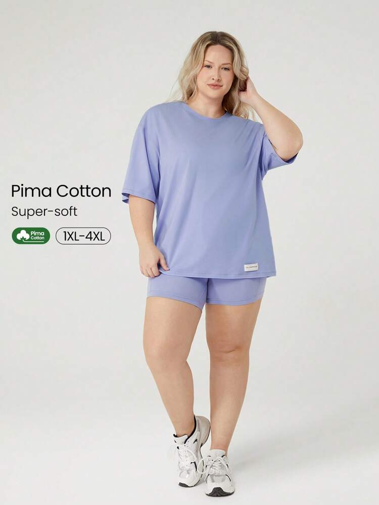 Plus Size Pima Cotton Oversized Unisex Short Sleeve Round Neck Active Tee Daily Casual