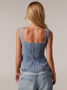 Forever 21 Women's Denim Camisole Top With Zipper, Fitted Minimalist Style, Suitable For Summer - Blue - View 2