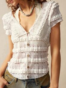 Bohemela Boho Solid Color V-Neck Short Sleeve Fitted Women Top