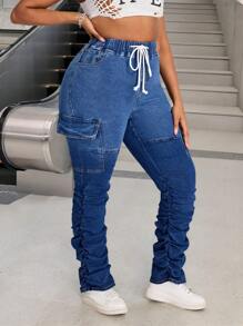 SHEIN SXY Plus Size Women Gradient Tight Casual Jeggings With Elastic Waistband - Blue - View 3