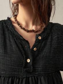 Bohemela Plus Size Casual Solid Color Patchwork Crew Neck Short Sleeve T-Shirt,Vintage - Black - View 4