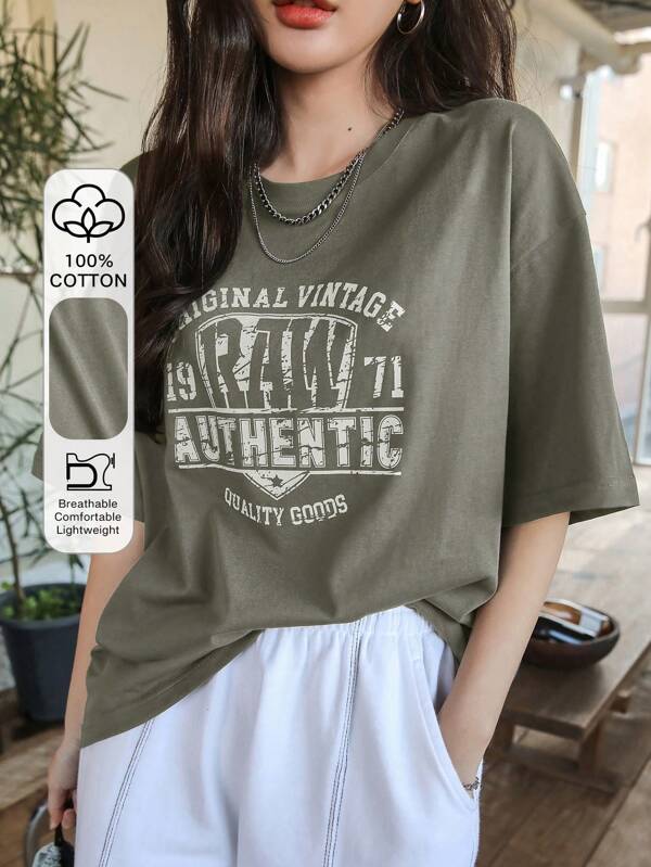 DAZY Letter Graphic Drop Shoulder Tee Summer Oversized T-Shirt