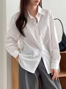 Dazy-Less Women Casual Business Solid Color Loose Long Sleeve Shirt,Long Sleeve Tops Old Money Style,Fall Clothes