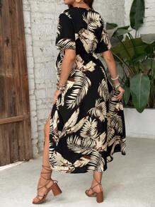 SHEIN Vestido de verano con cintura estampada y abertura - Multicolor - Ver 2