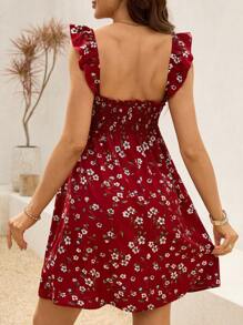 SHEIN 孕妇度假花卉印花盖袖连衣裙 - 紅色 - 查看 8