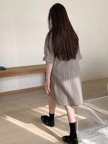 DAZY 女童彼得潘领中长短袖连衣裙，秋季 - 杏色 - 查看 6