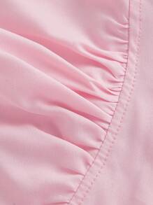 SHEIN MOD Conjunto de 2 piezas con top halter con volantes y falda mini con volantes en el bajo en color rosa. Conjunto de dos piezas para mujer, romántico, primavera, festival, elegante, para fiesta, boda, té, modesto, baile de graduación, espalda descubierta, sexy, coqueto, conjunto de dos piezas rosa