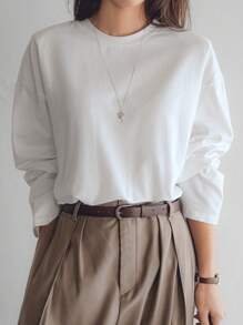 Dazy-Less Casual Loose Solid Color Long Sleeve Women T-Shirt,Business Casual Women