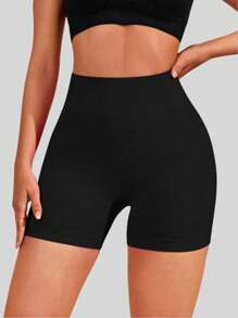 SHEIN Sport Studio Women's Solid High Waist Casual Fitness Sports Shorts