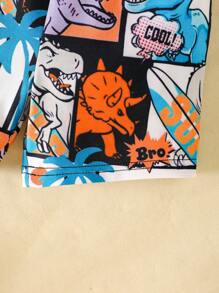 SHEIN Set estivo da 2 pezzi per bambino maschio, composto da Maglietta a girocollo a maniche corte con stampa digitale di dinosauri e pantaloncini