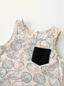 Cozy Pixies 2pcs Baby Boy Floral Print Round Neck Sleeveless Vest And Shorts Set