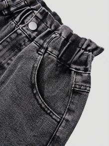 SHEIN Shorts vaqueros sueltos con cordón en la cintura para niñas preadolescentes, pantalones cortos de mezclilla con estilo casual y lavado de moda tipo streetwear