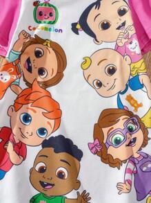 CoComelon X SHEIN 女婴可爱西瓜印花白色和粉色休闲短袖连衣裙 - 彩色 - 查看 5