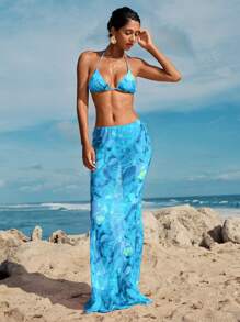 Opulessa Women's Printed Sheer Relaxed Fit  Cover-Up Skirt Only, Casual Beach Wear For Summer Beach Vacation,Country Concert Outfit