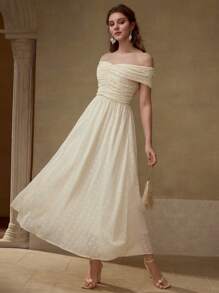 MOTF PREMIUM CHIFFON RUCHED OFF SHOULDER DRESS - Apricot - View 4