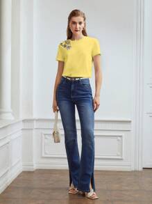 MOTF PREMIUM FLOWER EMBROIDERY SHORT SLEEVE T-SHIRT