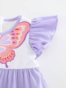 Cozy Pixies Newborn Baby Girl Butterfly Pattern Round Neck Cap Sleeve Waist Cinched Bodycon Dress