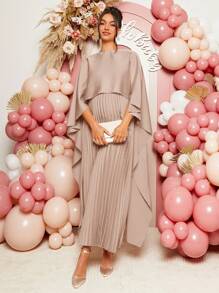 Loomaby 孕妇纯色缎面垂坠连衣裙，简约时尚孕妇装 - 藕粉色 - 查看 4