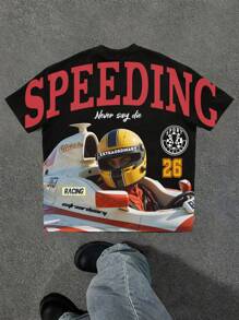 Manfinity Roghcode Men's Casual Loose T-Shirt With Large Racing Car Print - Black - View 4