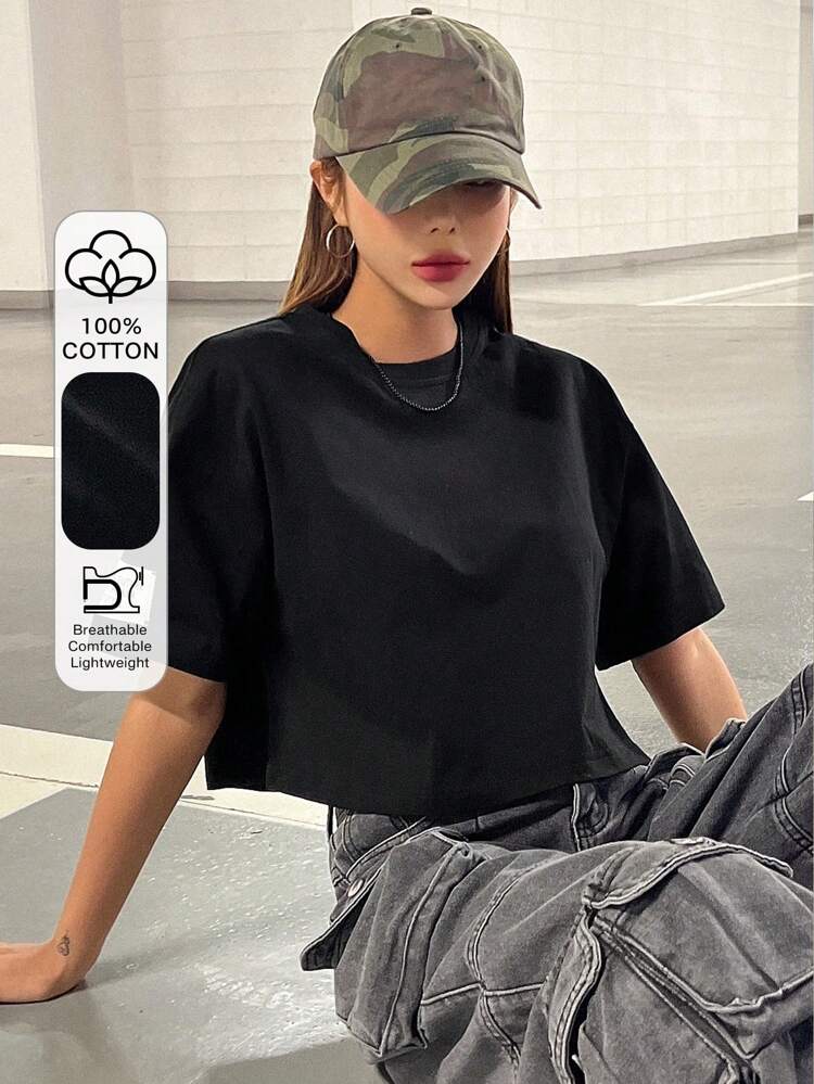Letter Patched Detail Drop Shoulder Tee