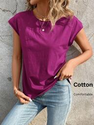 SHEIN LUNE T-shirt girocollo tinta unita, casual per l'estate