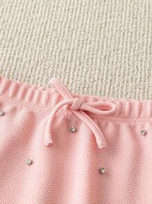 Chiquease Falda elegante para mujer con decoración de rhinestones rosados, ideal para primavera/verano