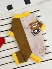 PETSIN 咖啡棕色休闲 Luckyday 熊与星星印花宠物保暖连体睡衣，春夏季 - 咖啡棕 - 查看 3