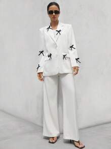 Aveloria Modichic Premium Thickened Double-Layer Satin Bow Decor Loose Solid Color Blazer Top Fall Cloth For Women - White - View 5