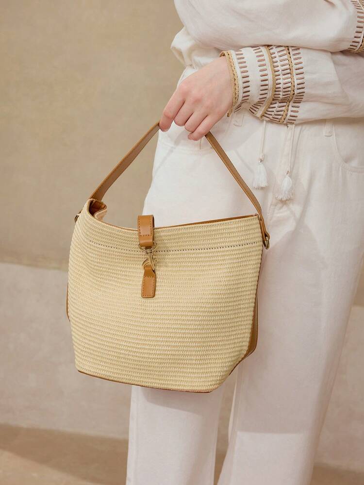 WOMEN'S FASHION VACATION LARGE CAPACITY STRAW TOTE HANDBAG